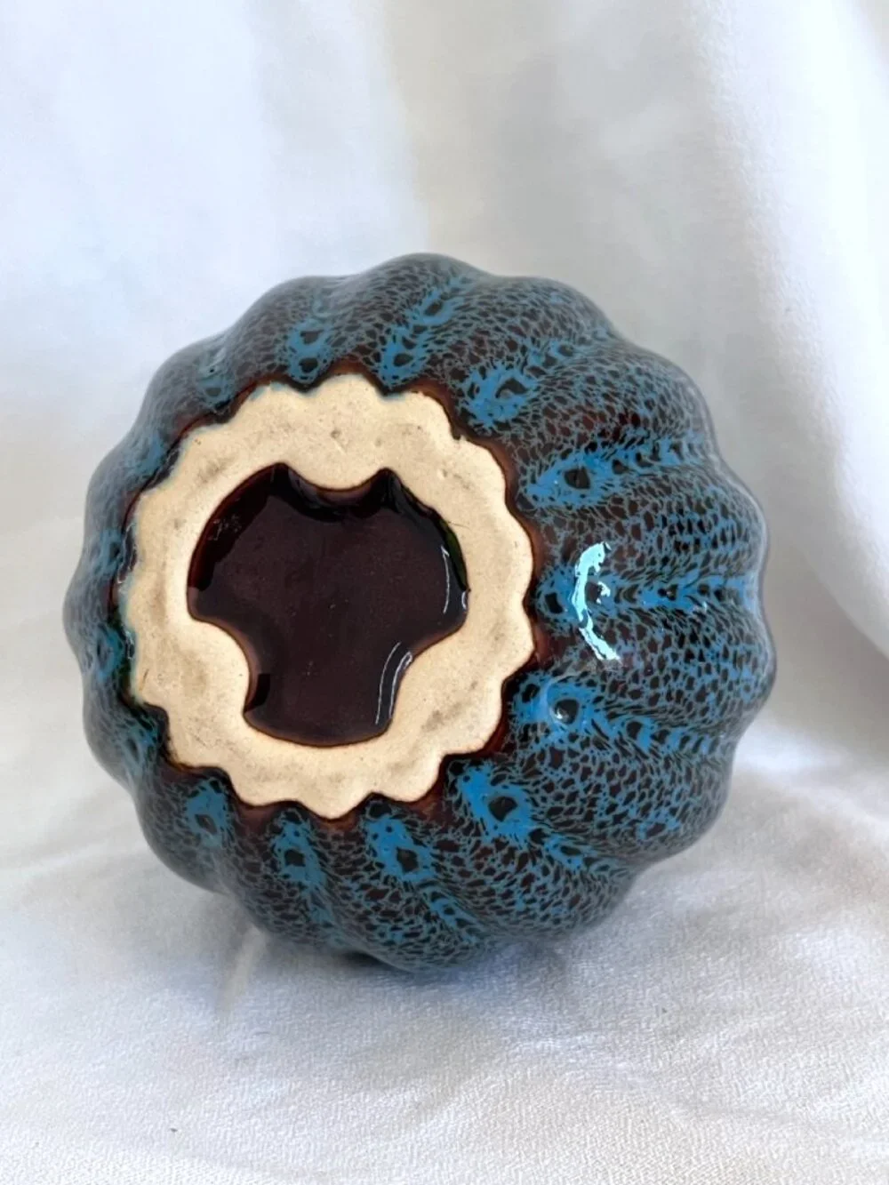 Vintage Studio Pottery Blue Brown Speckled Glaze Ribbed Bud Vase